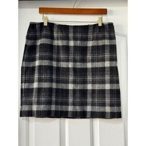 Vintage Wool Blend Plaid Mini Skirt US Size 14 Black White Grey